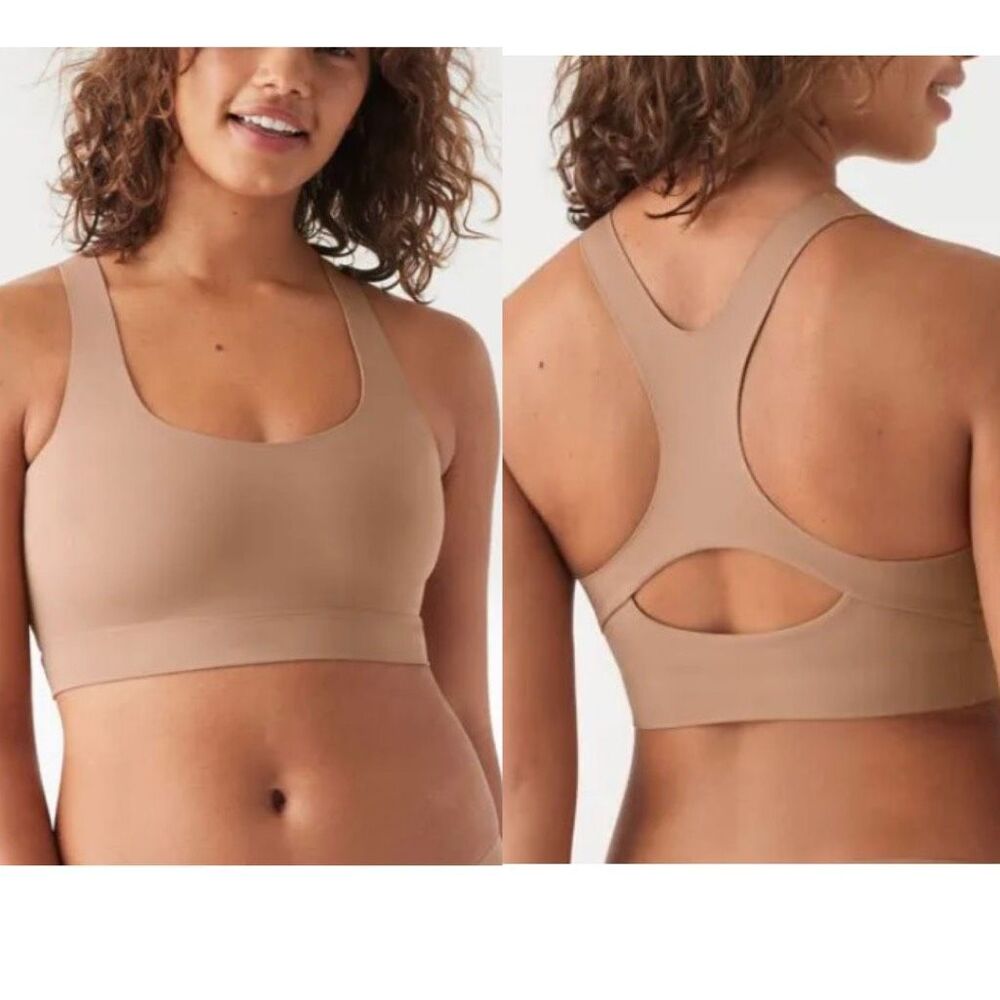 True & Co $58 True Body Low-Impact Racerback Bra Brown Medium NWT